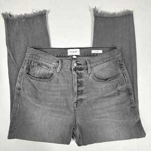 FRAME‎ Gray Distressed Jeans Womens 29 30X27 Frayed Hem Button Fly Cropped EUC